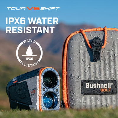 Bushnell Tour V6 Shift colocado en carrito de golf para uso práctico en ronda