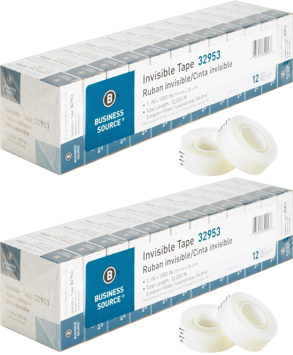 Business Source cinta invisible frontal mostrando rollos y empaque, conveniente para oficina