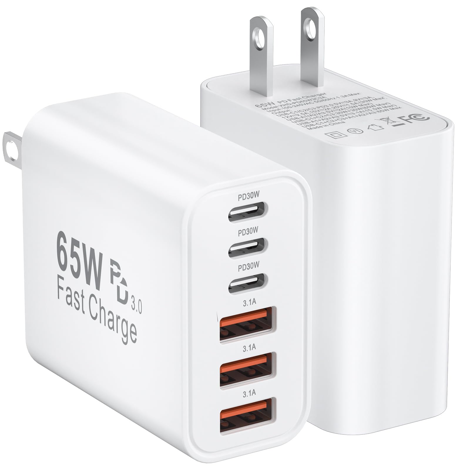 Bustuny frontal del cubo 65W mostrando diseño compacto y beneficio de ahorro de espacio