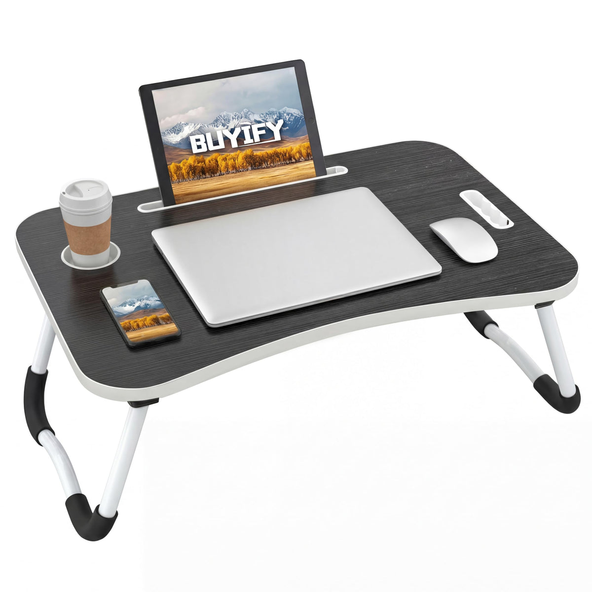 BUYIFY mesa de regazo frontal mostrando superficie amplia y estabilidad