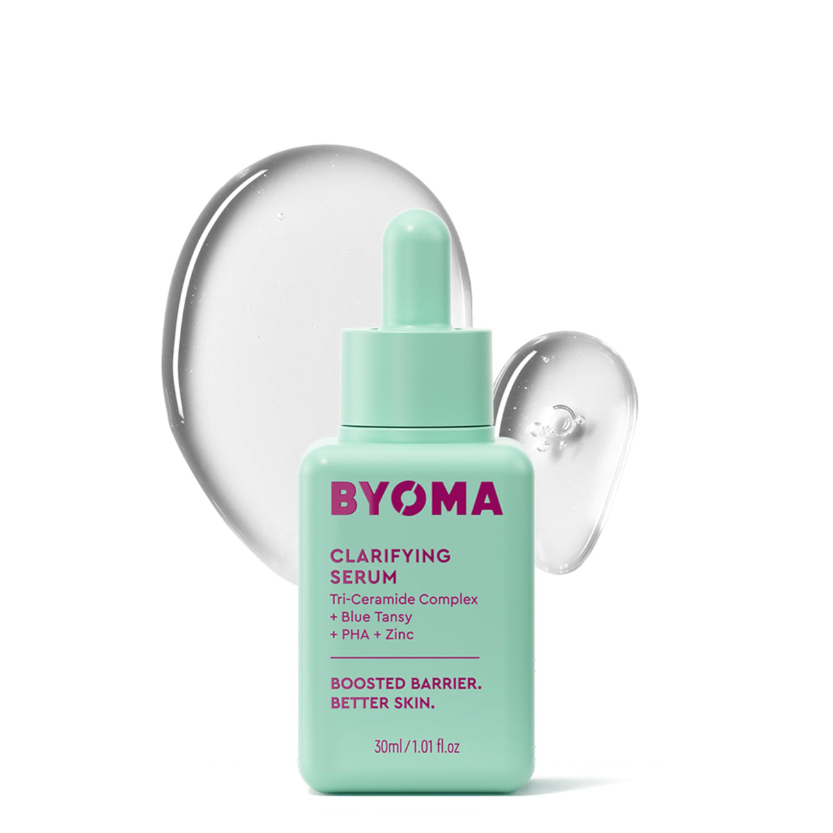 BYOMA envase frontal del sérum mostrando diseño y beneficios visibles