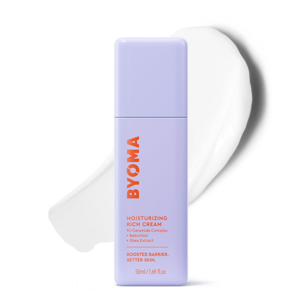 BYOMA crema rich frontal mostrando el envase y beneficio hidratante intenso