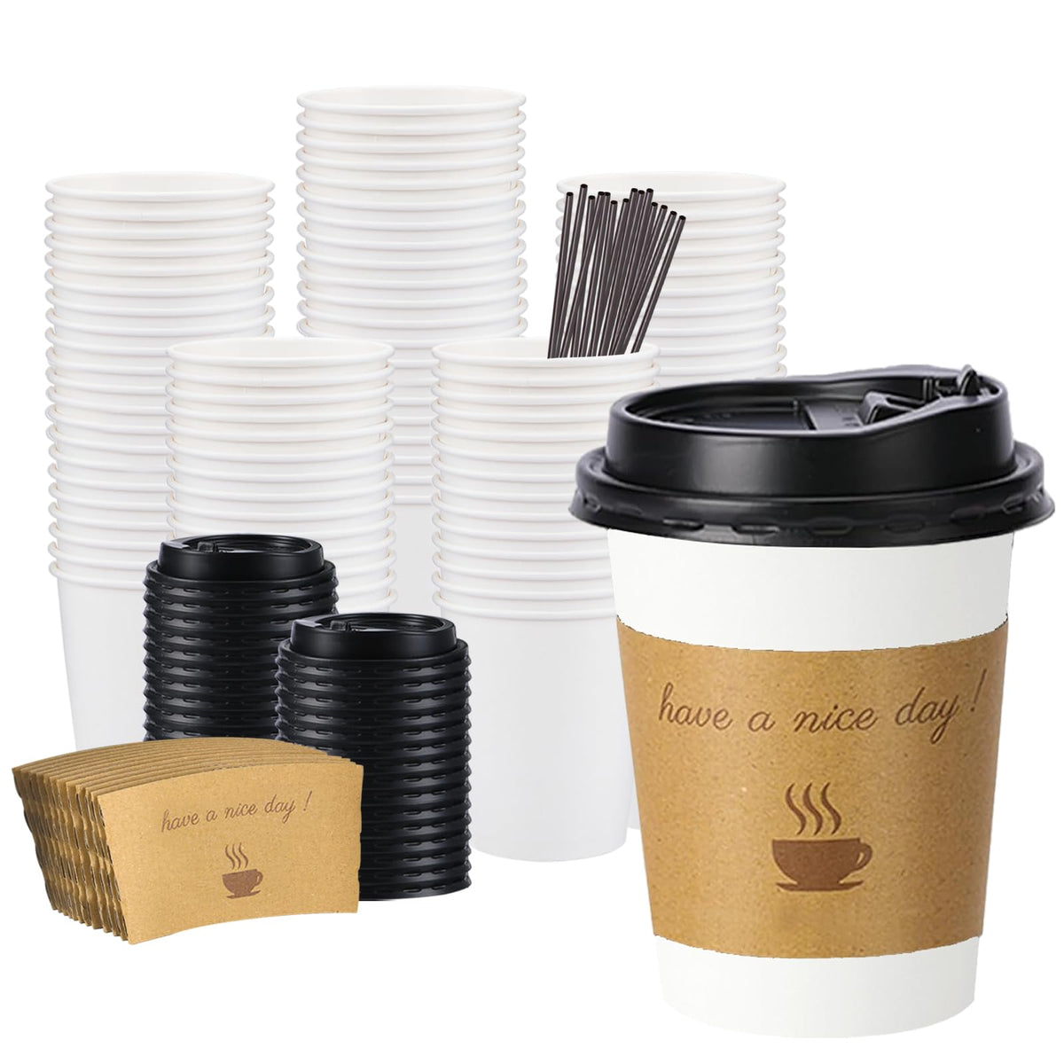 Vaso BYSNOW 12 oz frontal mostrando el diseño y la tapa incluida, práctico para servir