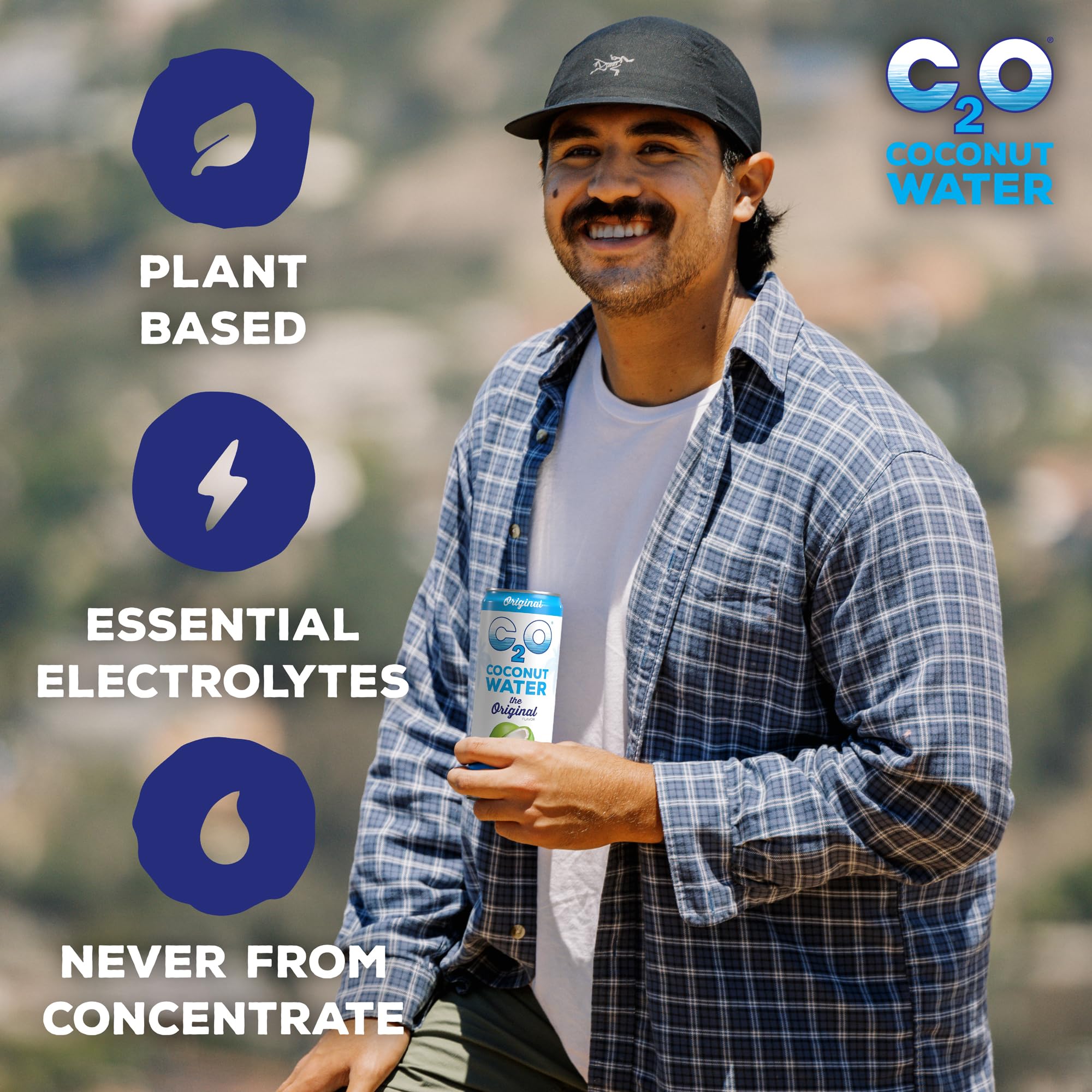 C2O coconut water poured into glass illustrating refreshing clarity