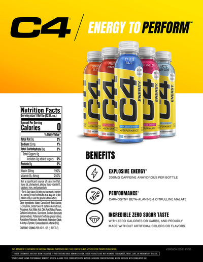 C4 close-up label highlighting ingredients and caffeine content
