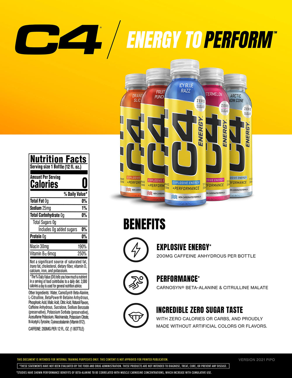 C4 close-up label highlighting ingredients and caffeine content