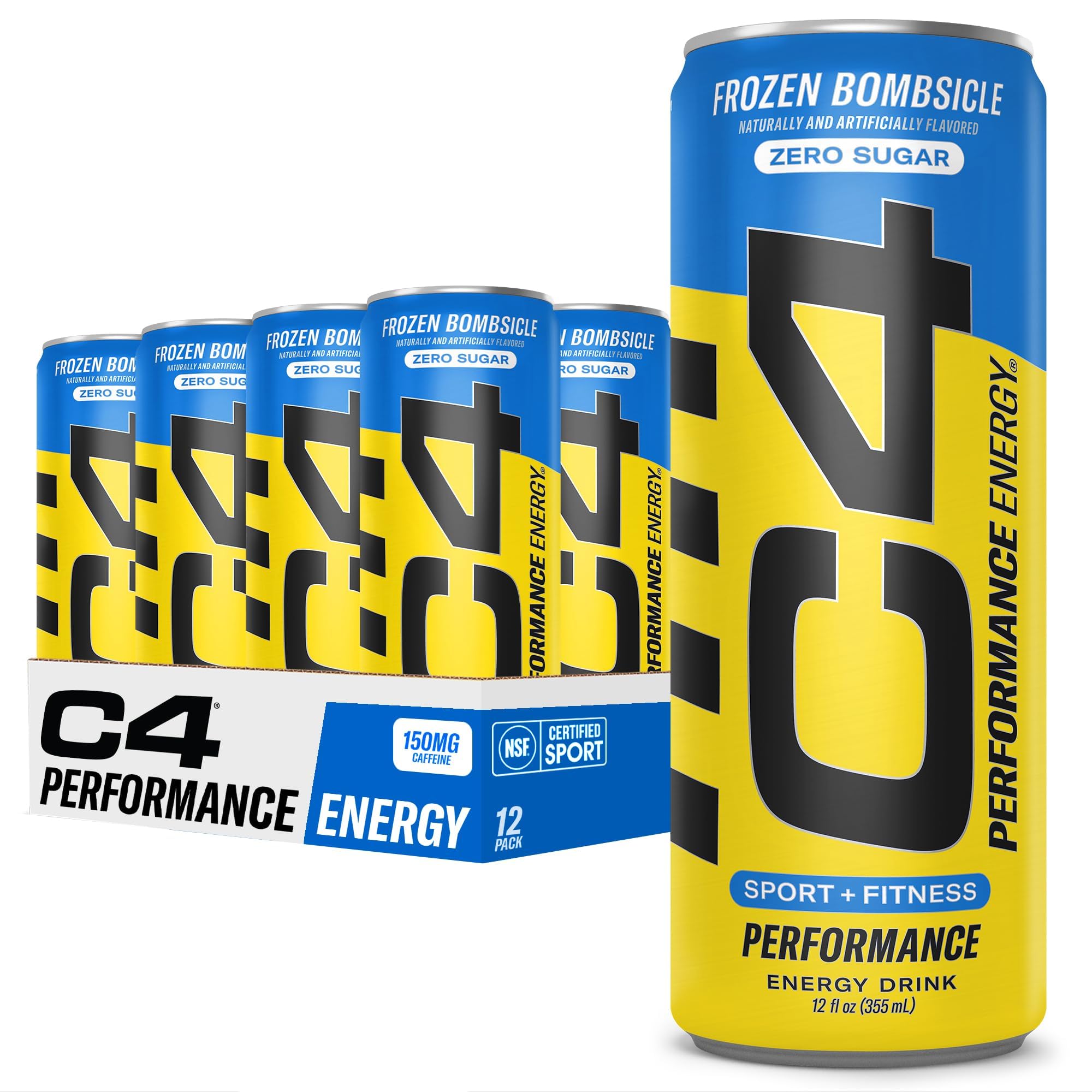 C4 frasco frontal mostrando la lata y beneficio de energía inmediata