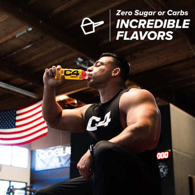 C4 can in gym bag illustrating on-the-go energy convenience