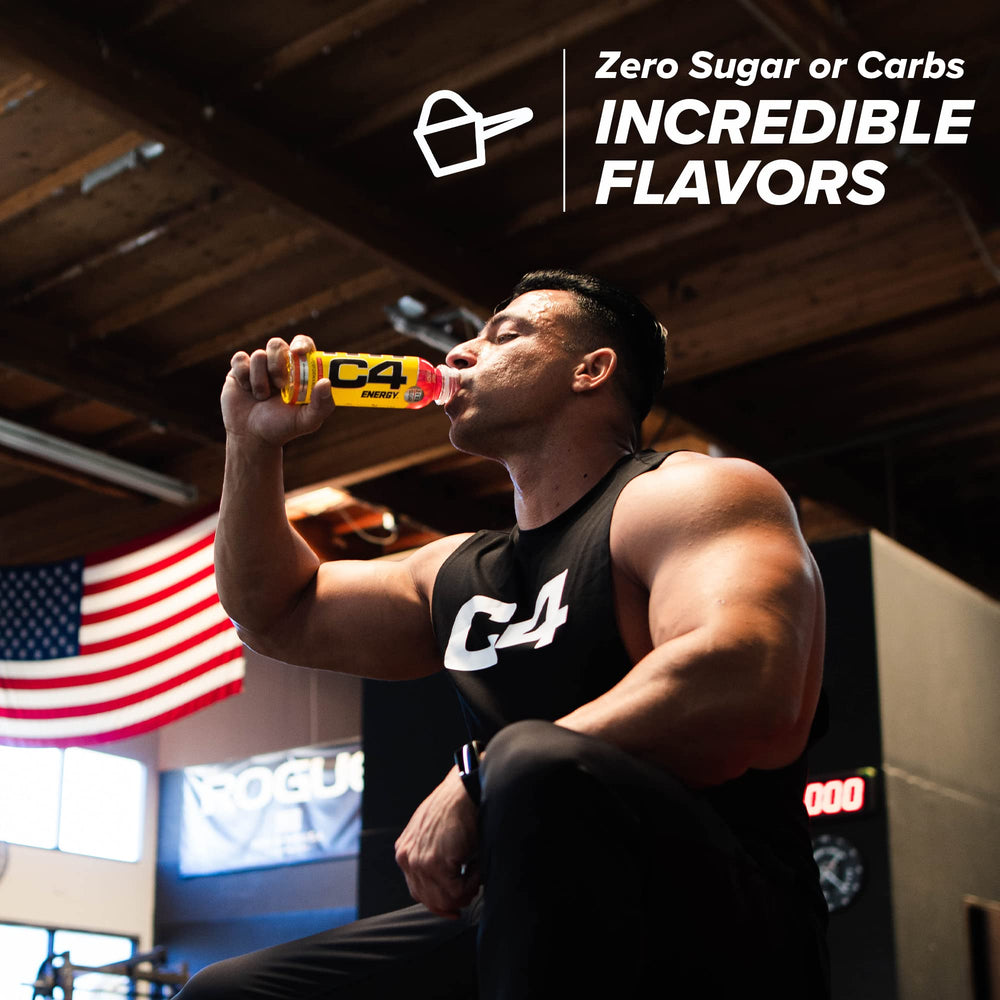 C4 can in gym bag illustrating on-the-go energy convenience