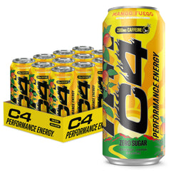 C4 Mango Fuego frente de lata mostrando diseño y energía concentrada
