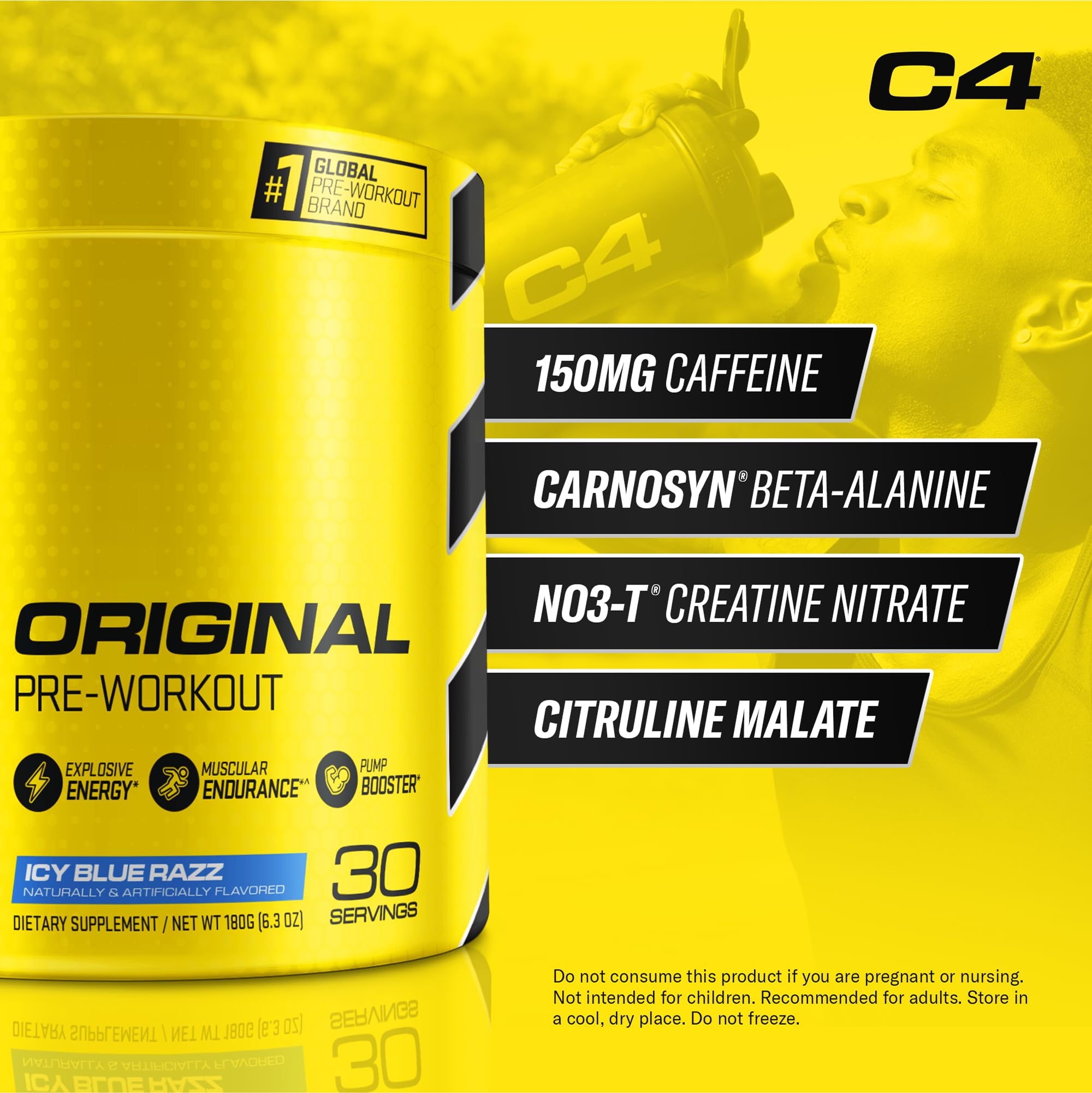 C4 Original ingredient label closeup displaying key benefits clearly