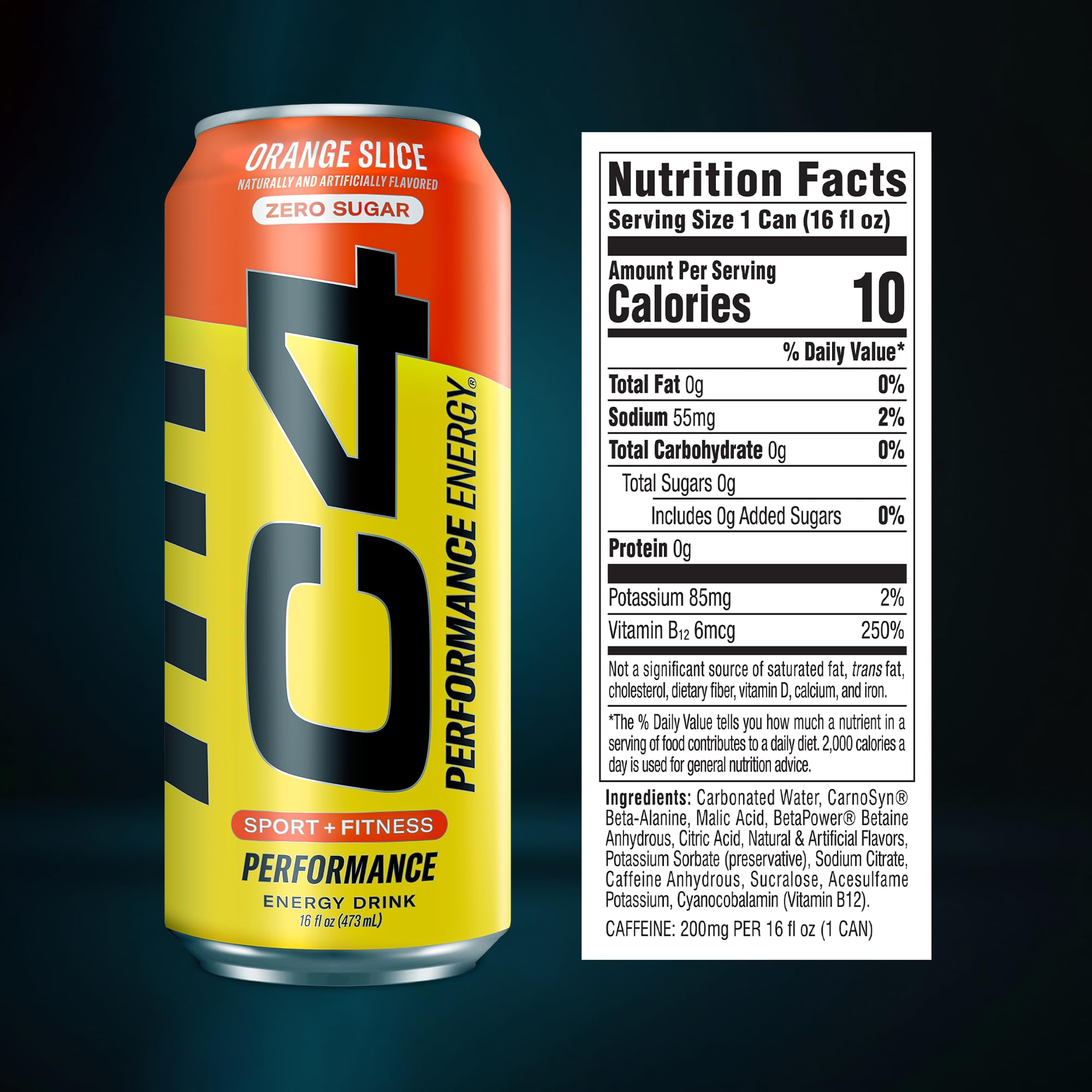 C4 performance close-up of label highlighting 200mg caffeine and benefits
