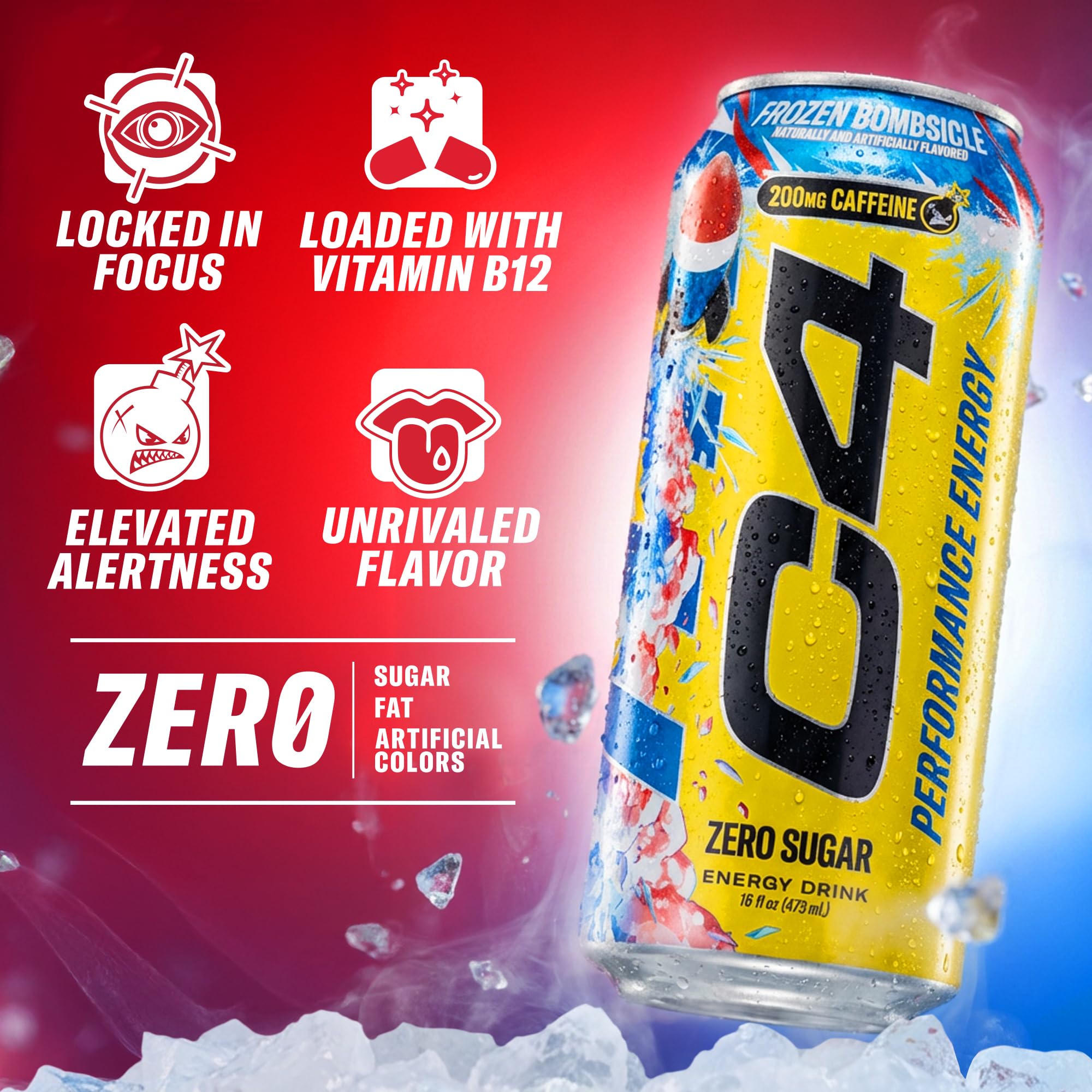 C4 side label focusing on 200mg caffeine and vitamin B12 benefits