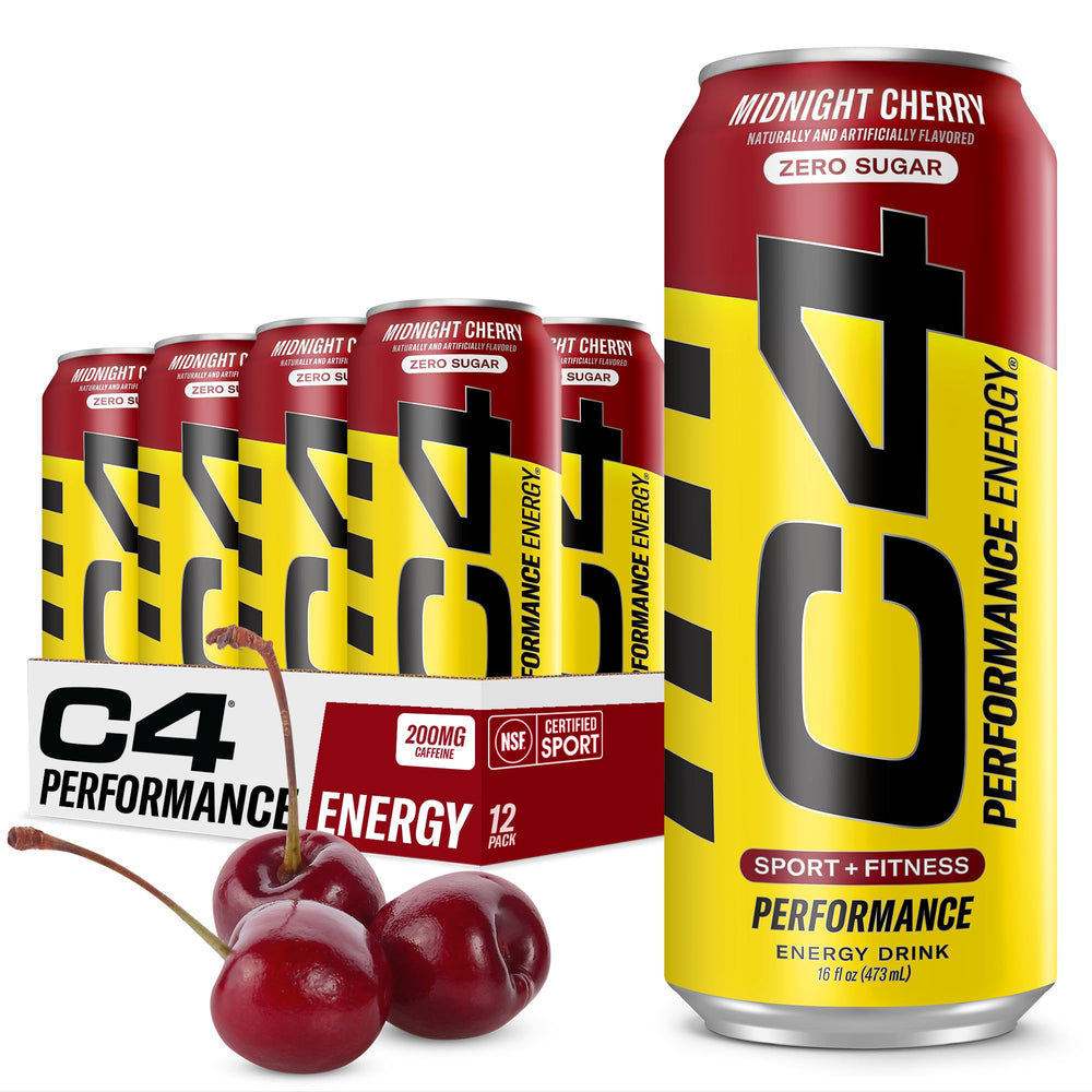 C4 Performance mostrando pack de 12 latas, conveniencia para deportistas
