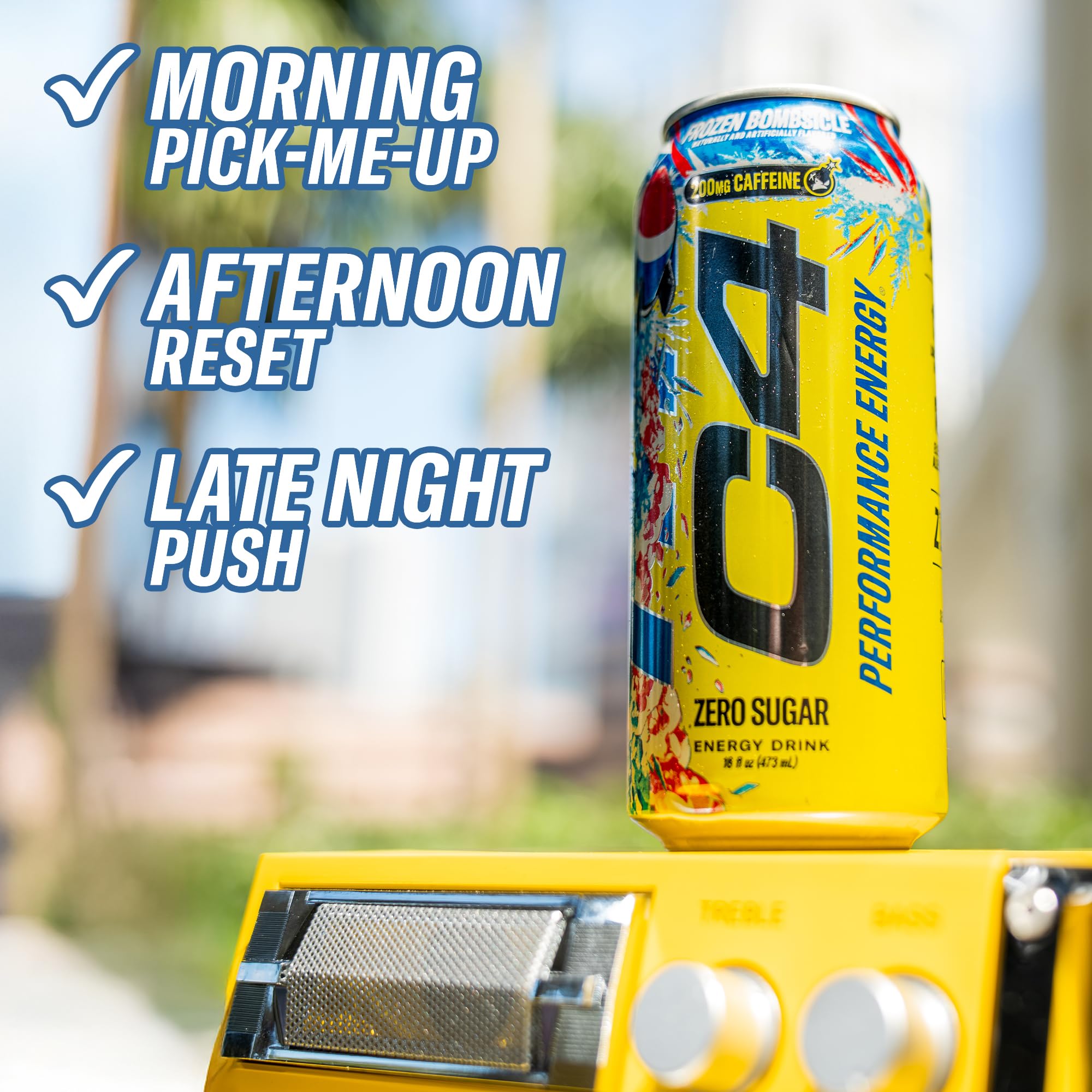 C4 open can pouring into glass demonstrating zero sugar crisp flavor