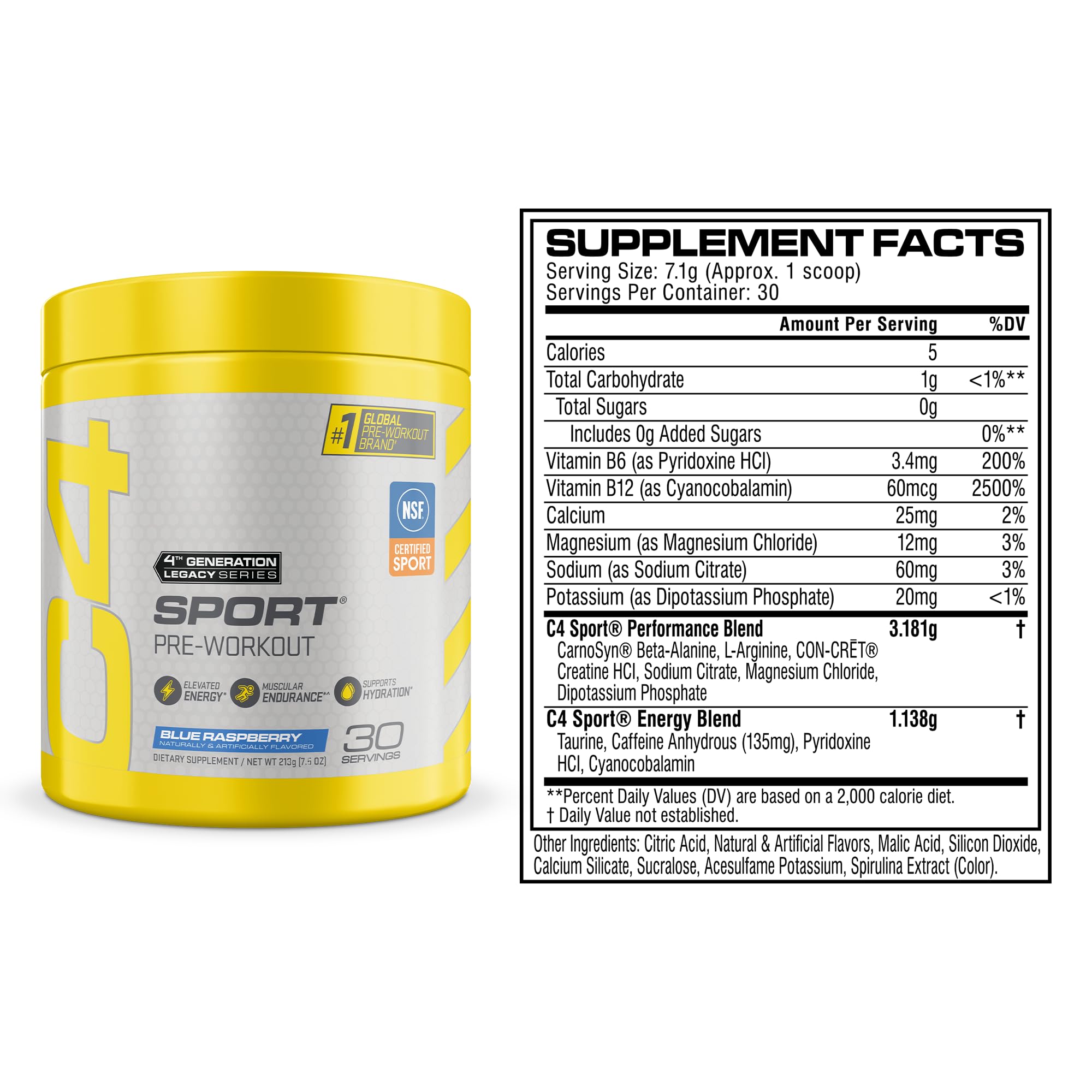 C4 label close-up showing NSF Certified for Sport and ingredient clarity benefit