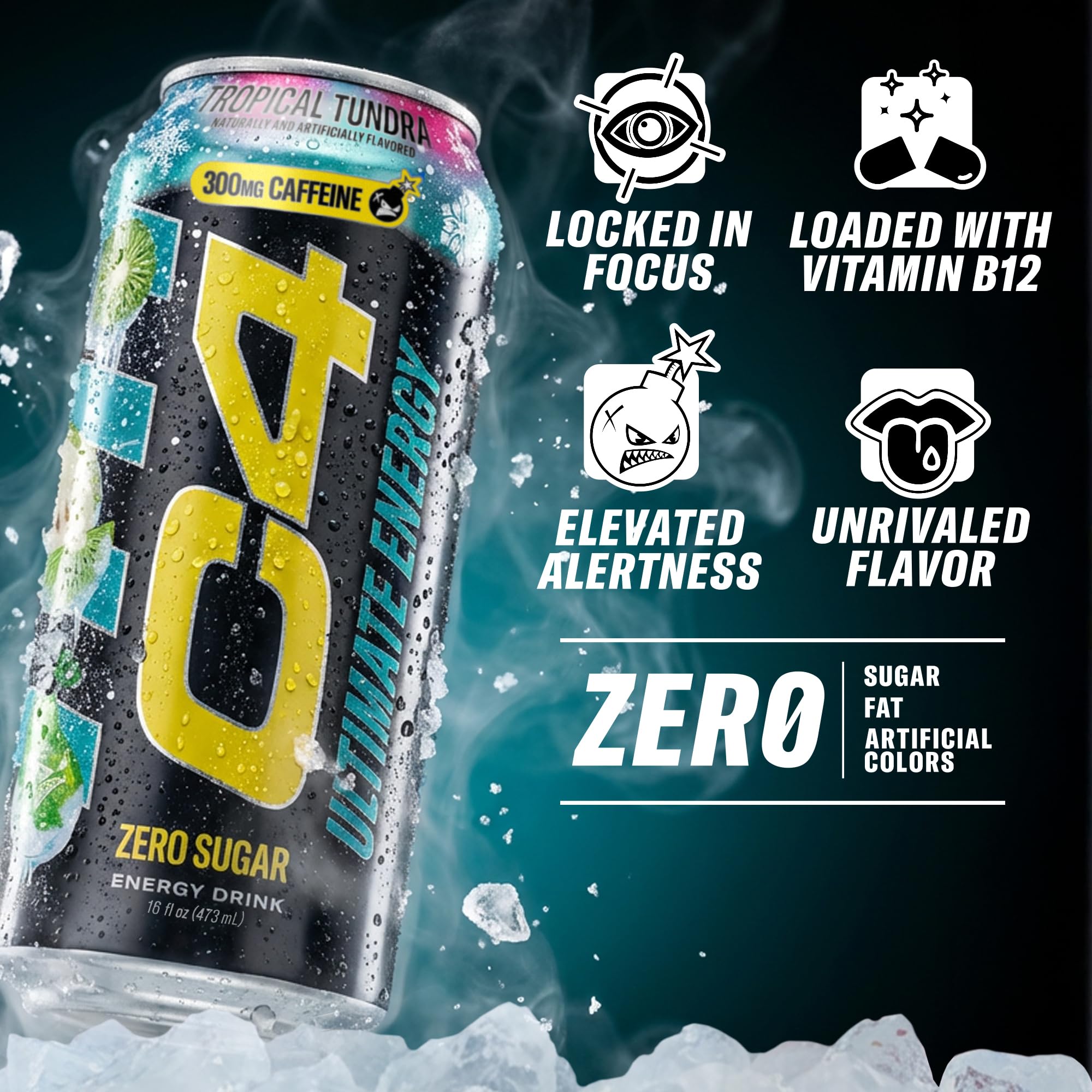 C4 vertido en vaso con espuma y aspecto refrescante listo para beber