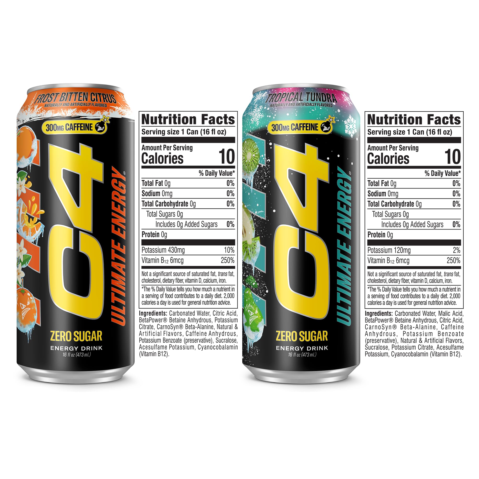 C4 lata en mano para comparar tamaño y conveniencia de 16 oz