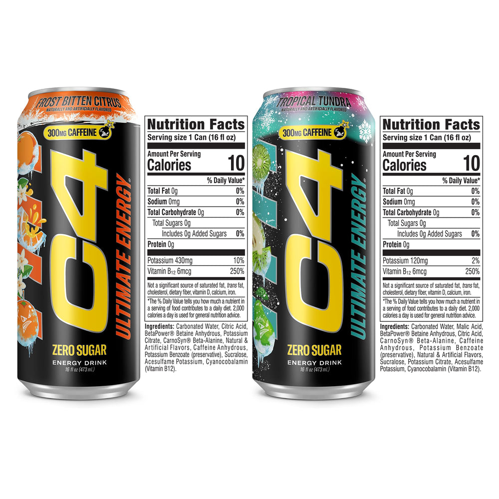 C4 lata en mano para comparar tamaño y conveniencia de 16 oz