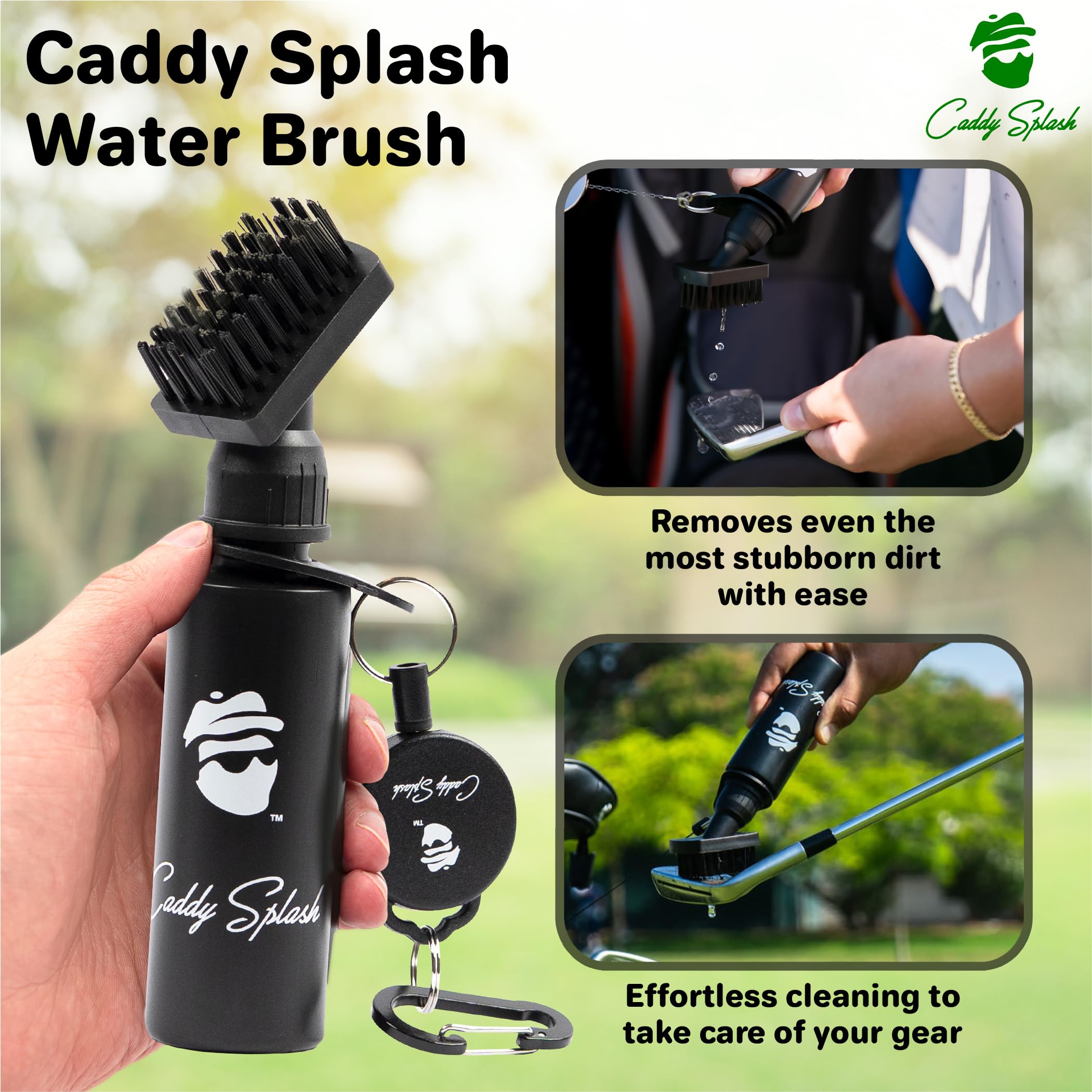 Caddy Splash limpiador en uso sobre la cara de un hierro para eliminar suciedad