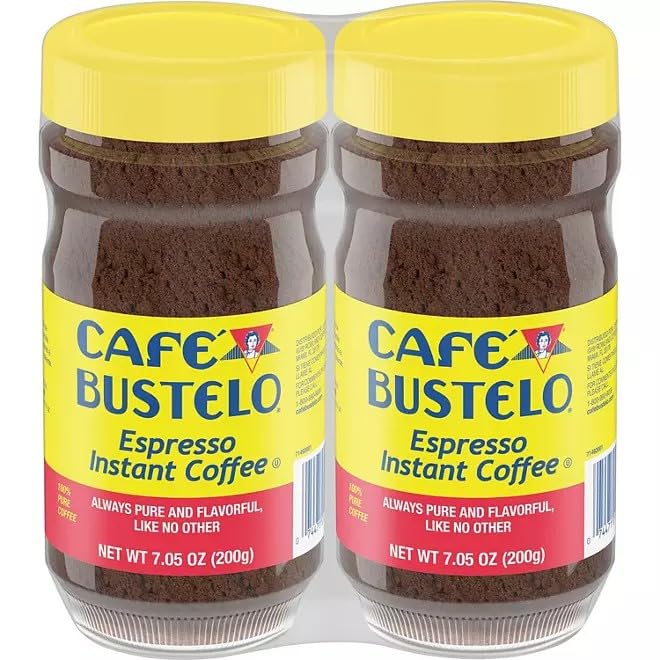 J.M. Smuckers Café Bustelo frasco frontal mostrando etiqueta y conveniencia