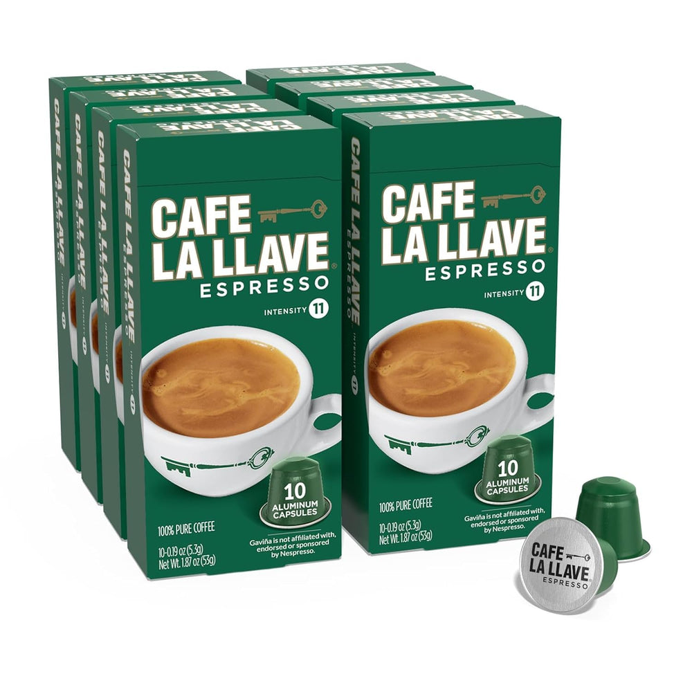 Café La Llave empaque frontal mostrando 80 cápsulas y almacenamiento práctico