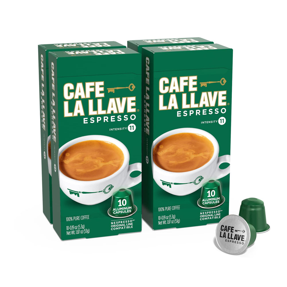 Cafe La Llave frente del paquete mostrando 40 cápsulas y conveniencia
