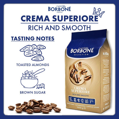 Caffè Borbone beans next to measuring scale demonstrating quantity and value