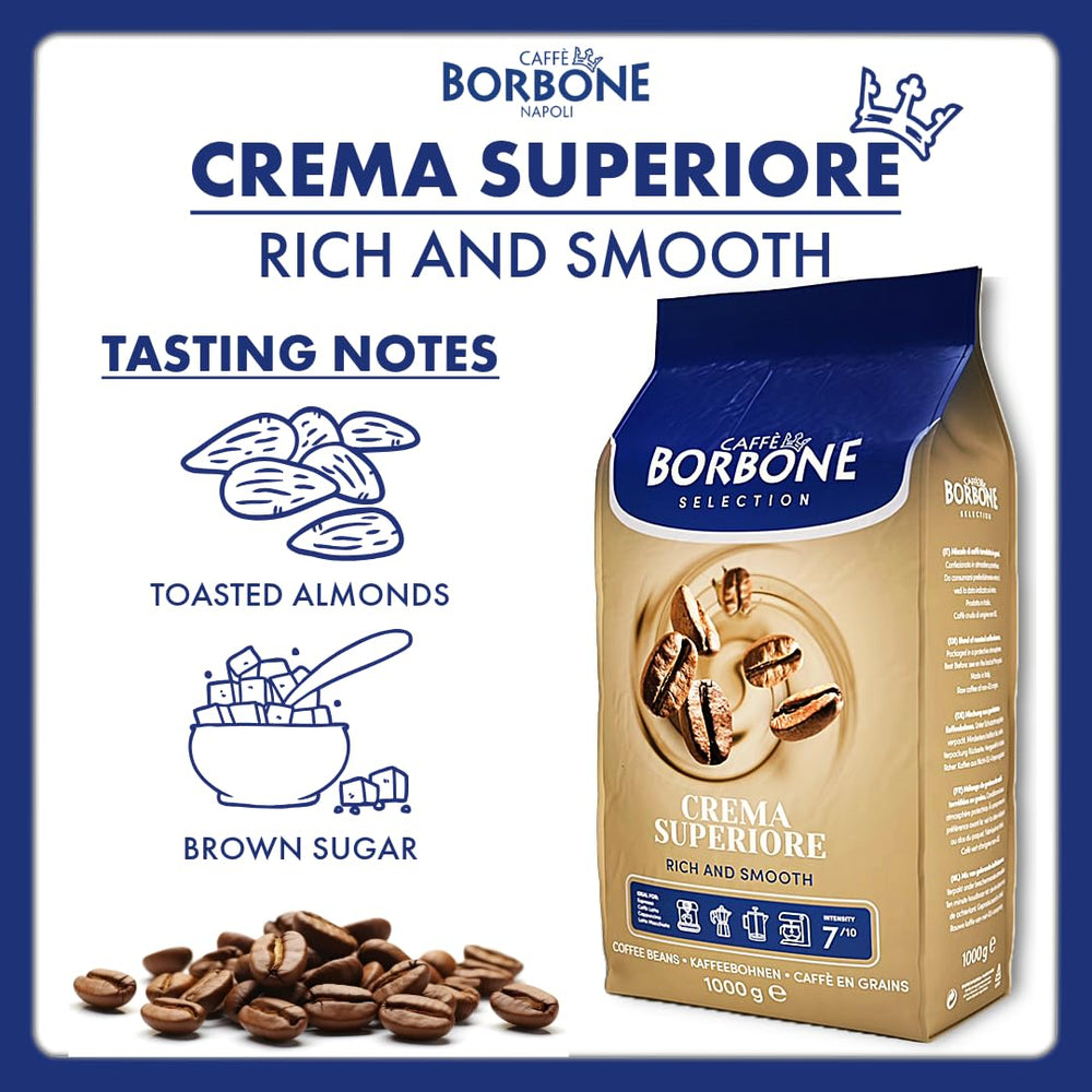 Caffè Borbone beans next to measuring scale demonstrating quantity and value