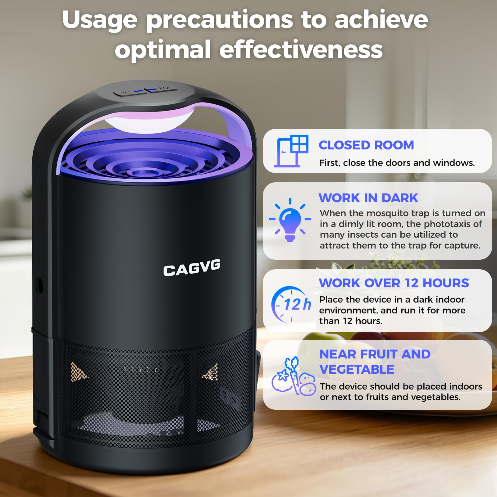 CAGVG trap on kitchen counter capturing fruit flies for pest-free food prep