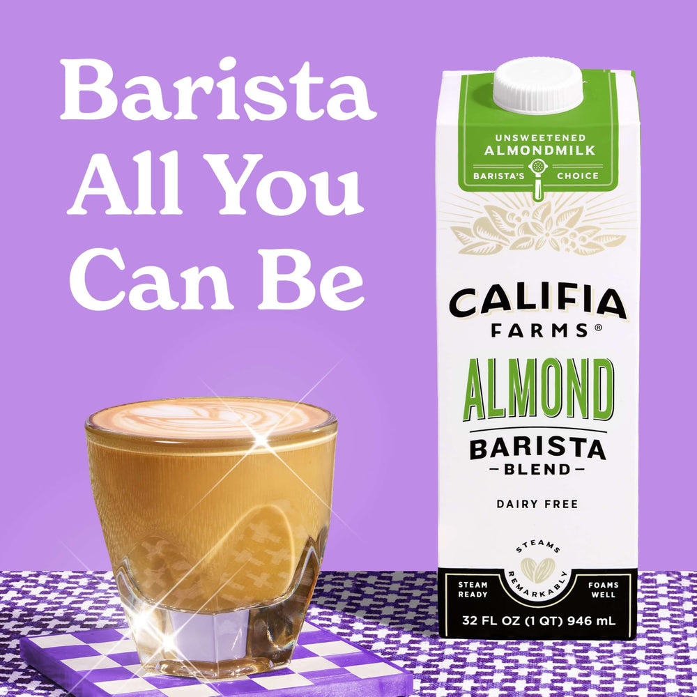 Califia Farms pouring top close-up illustrating smooth pour and control