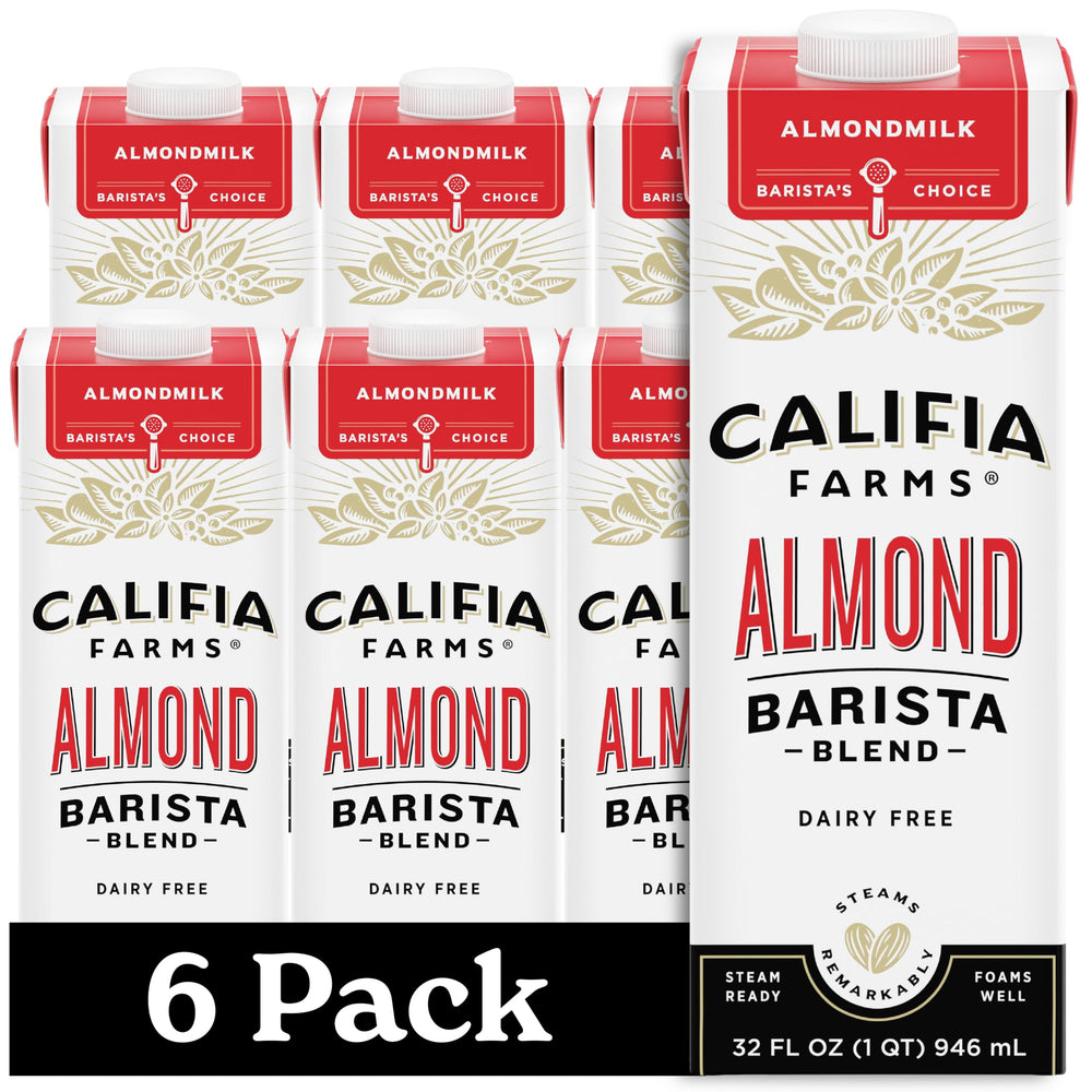 Califia Farms front packaging showing shelf-stable barista milk and convenience