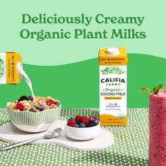 Califia Farms label detail emphasizing organic certification and transparency benefit