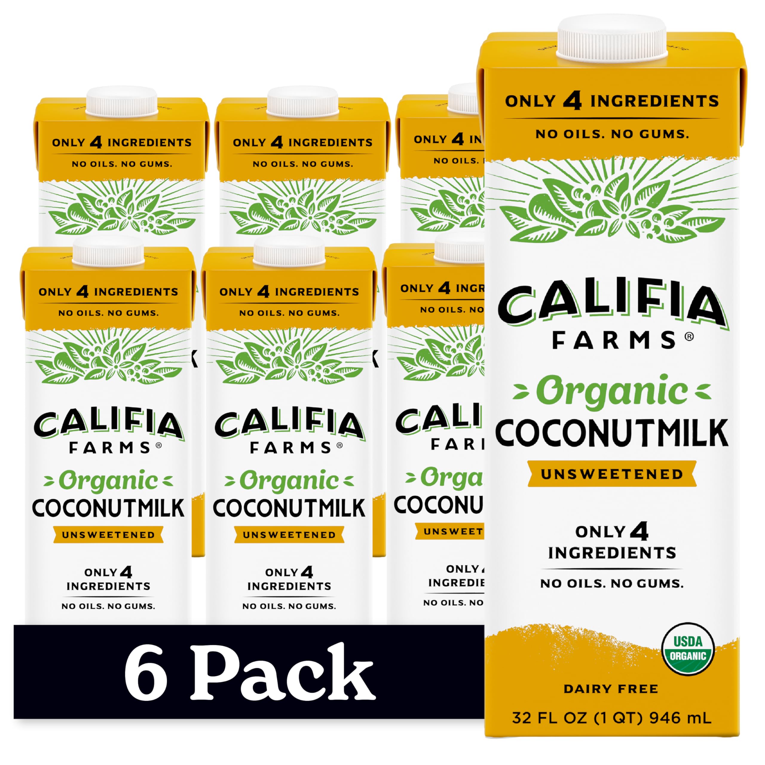 Califia Farms front carton showing organic seal and clean ingredients benefit