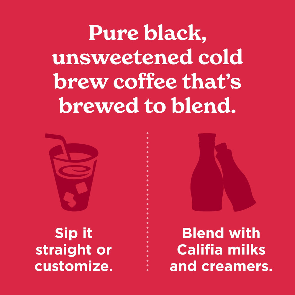 Califia Farms vertiendo cold brew sobre hielo para una bebida refrescante