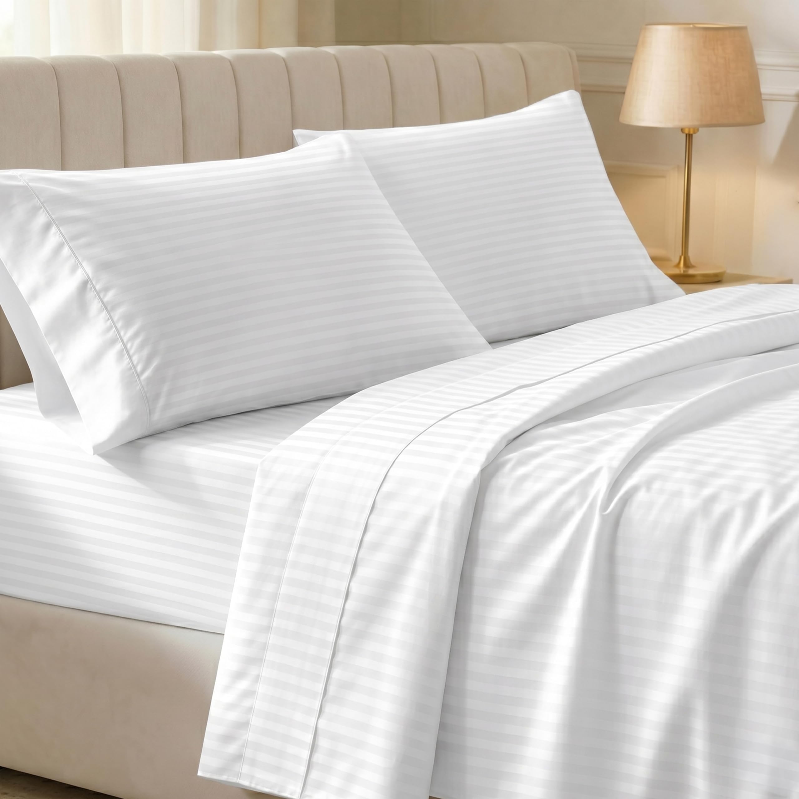 California Design Den front packaging showing queen sheet set and clear benefits