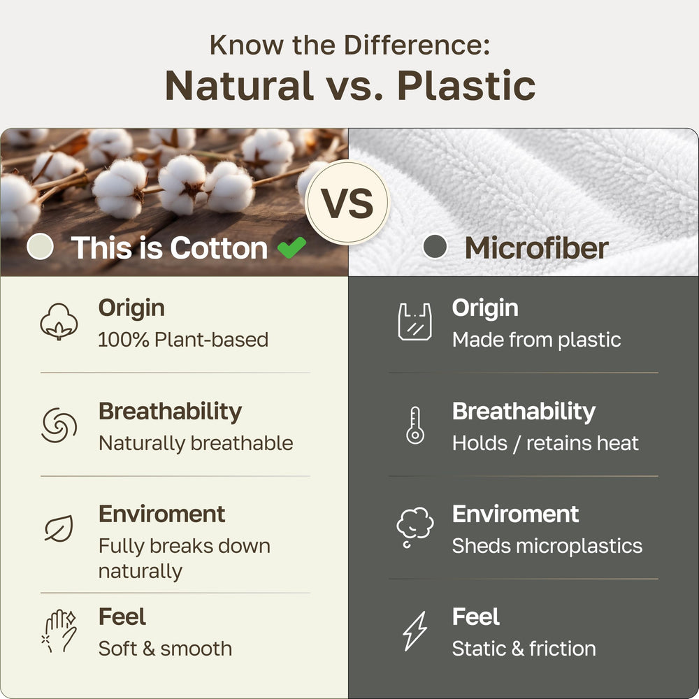California Design Den stacked pillowcases in plastic-free packaging reflecting eco benefit