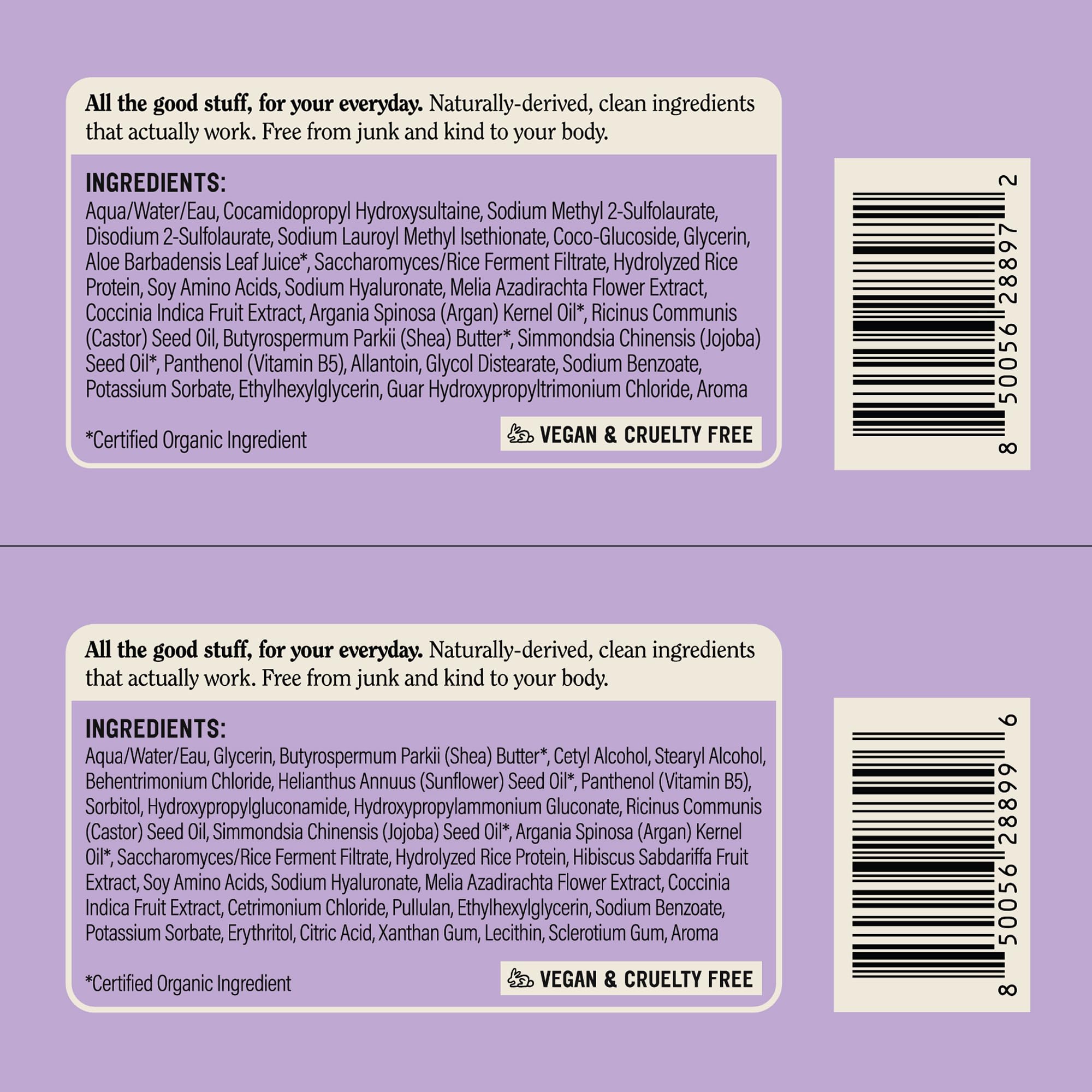 California Naturals etiqueta con lista de ingredientes y certificaciones limpias