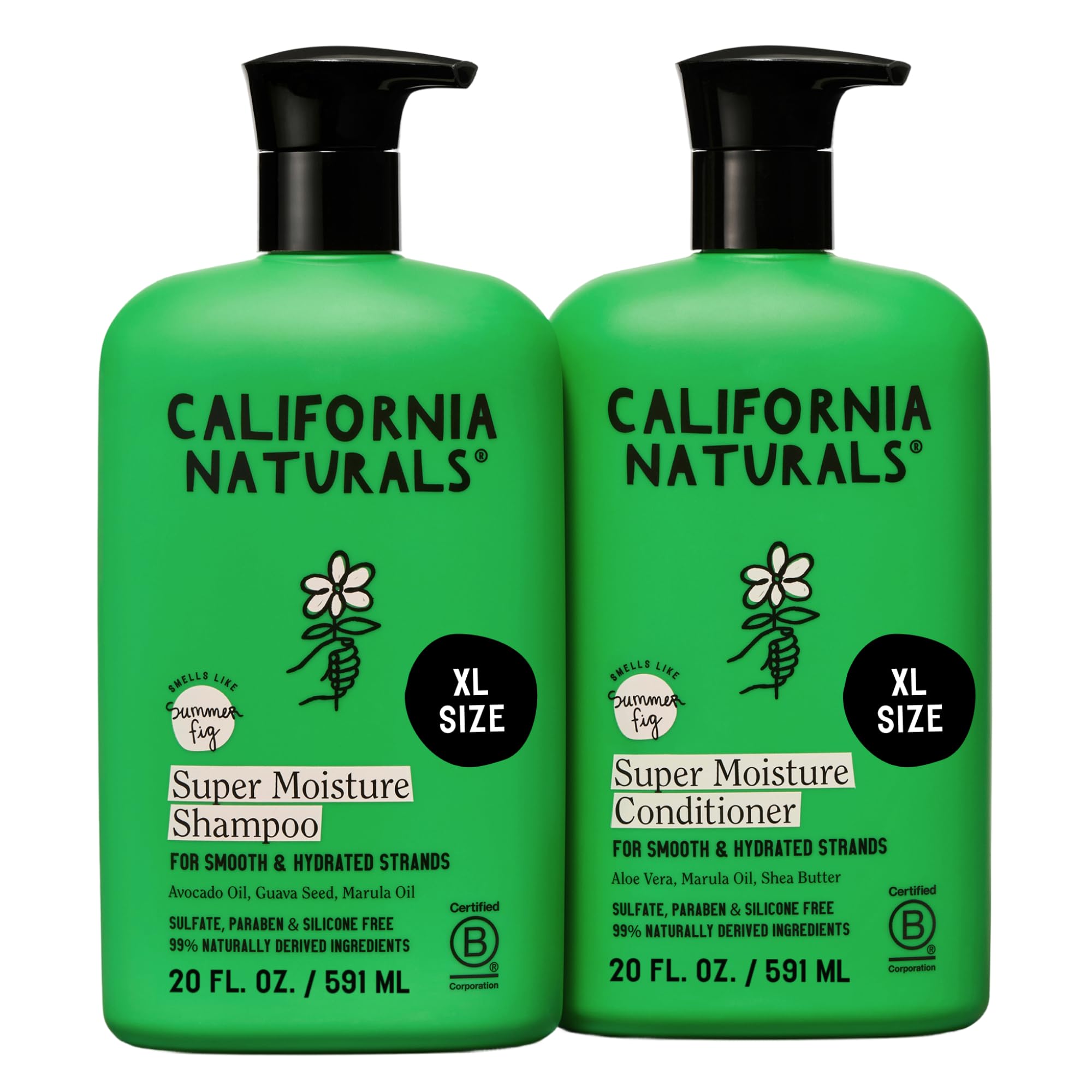 California Naturals front pairing of shampoo and conditioner showing product set and size benefits