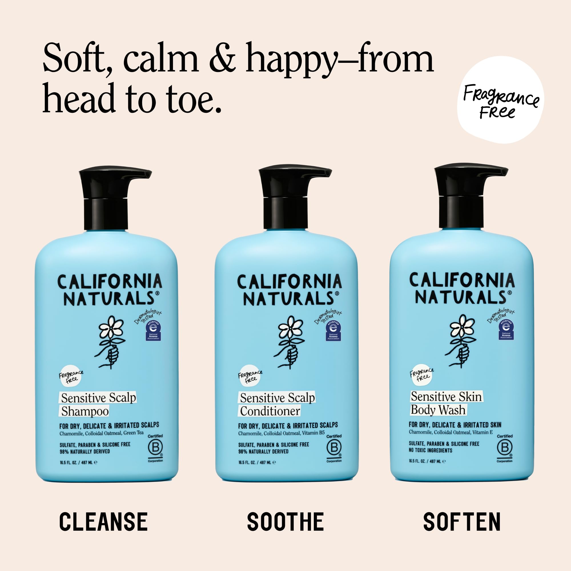 California Naturals ingredientes avena y manzanilla, efecto calmante