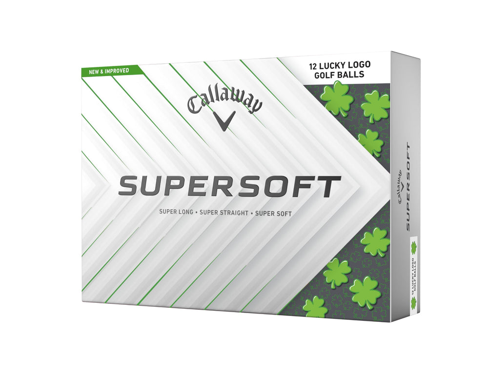 Callaway BL CG Supersoft 25 Lucky 2026 frontal mostrando pack de 12 bolas, claridad visual y presentación