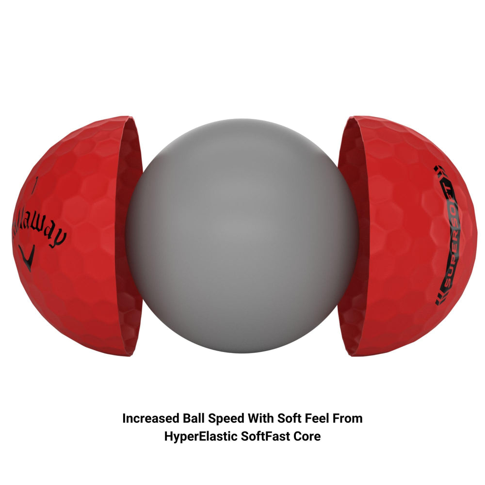 Callaway Supersoft 2023 ilustración del núcleo HyperElastic SoftFast y velocidad