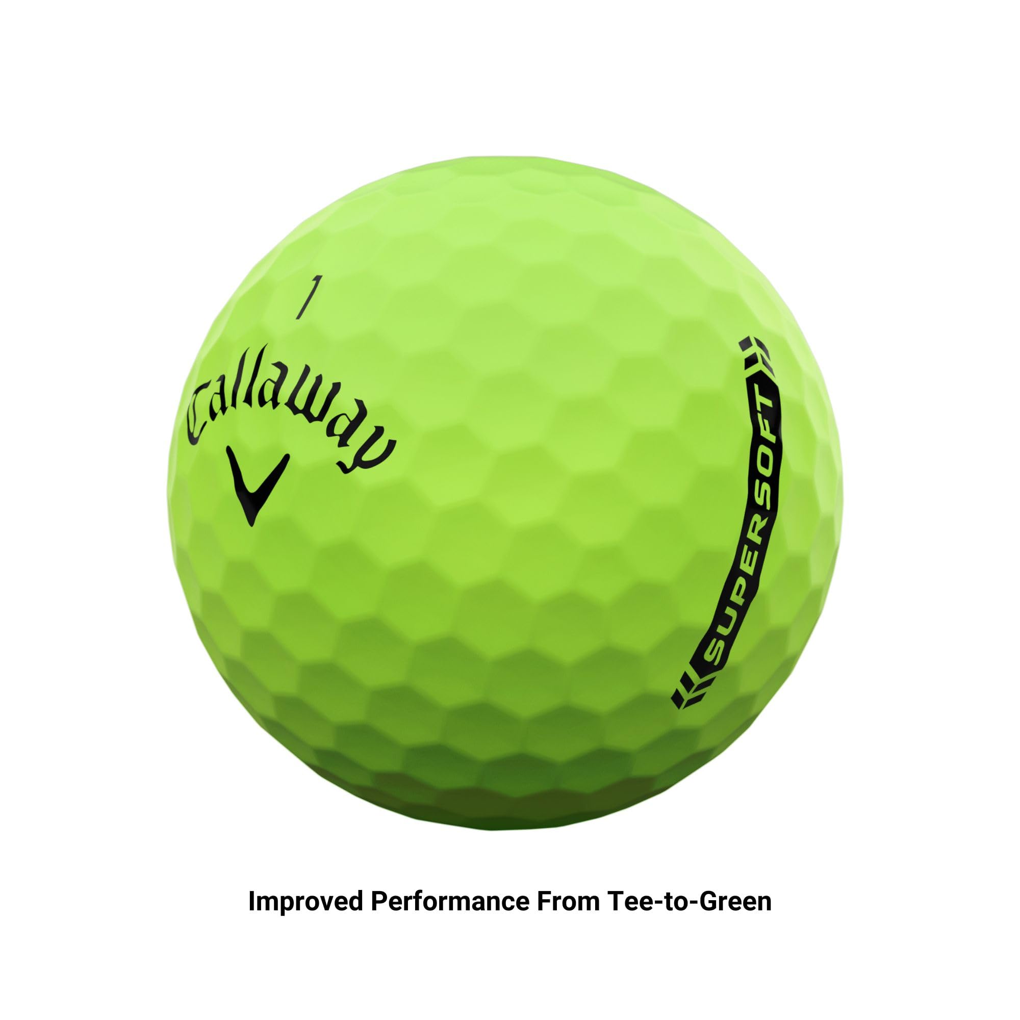Callaway Supersoft 2023 verde comparación de tamaño junto a un palo para escala y precisión