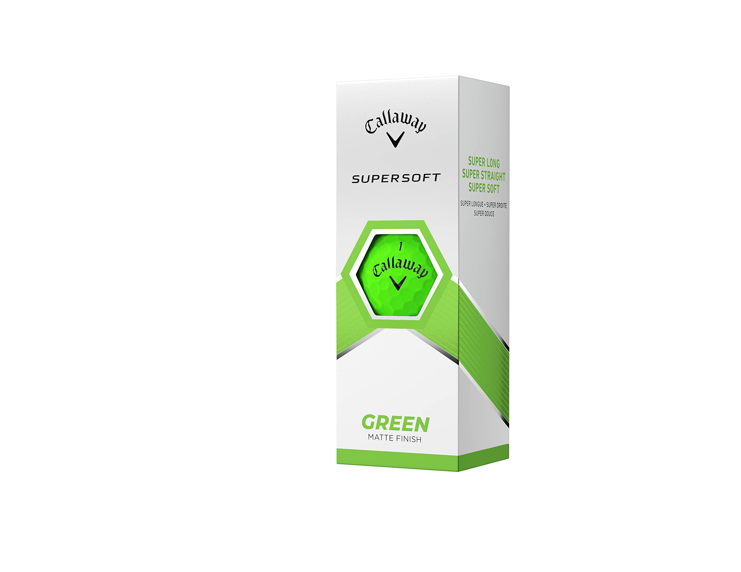 Callaway Supersoft 2023 verde etiqueta y embalaje mostrando información y protección