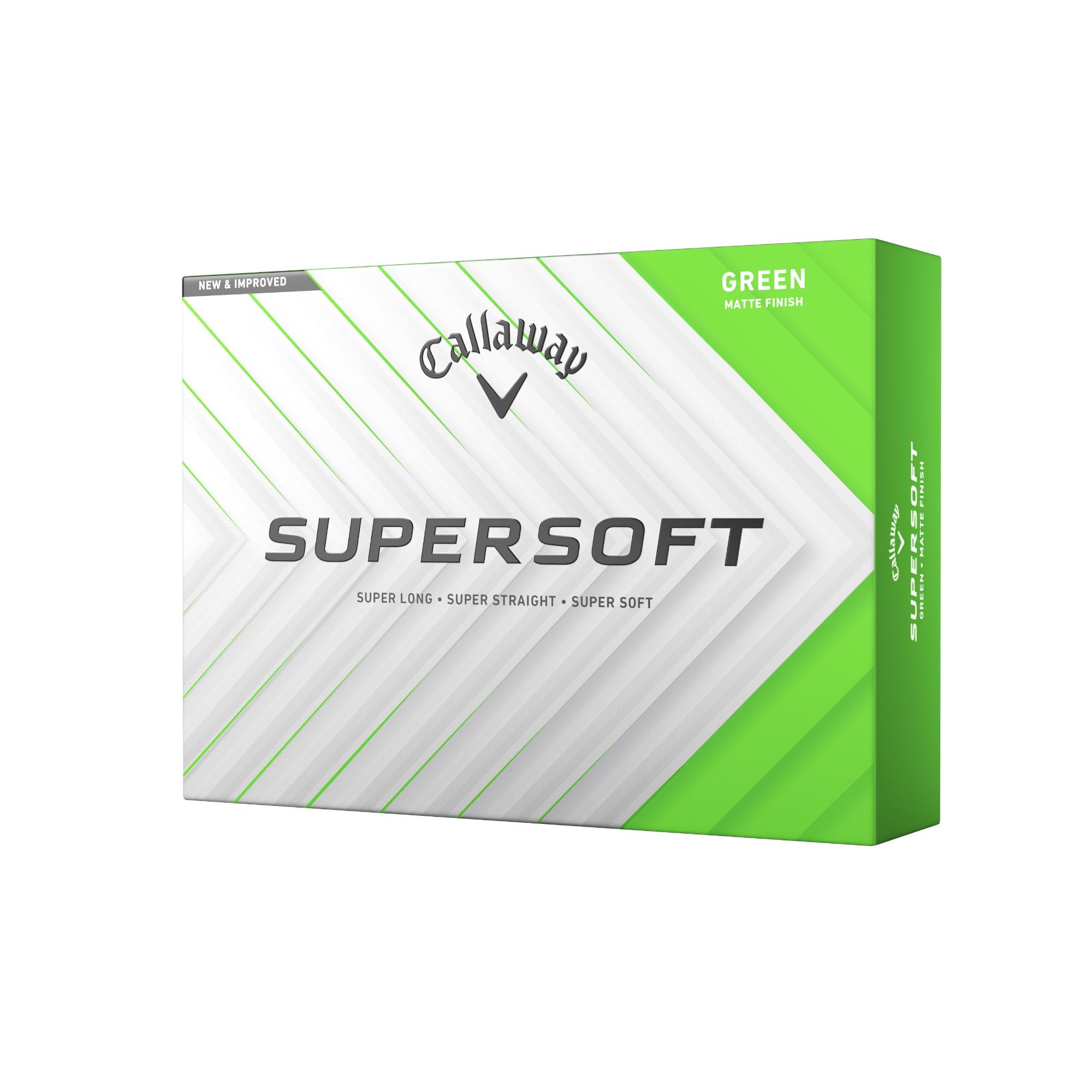 Callaway Supersoft vista del paquete frontal con diseño y color verde, fácil identificación