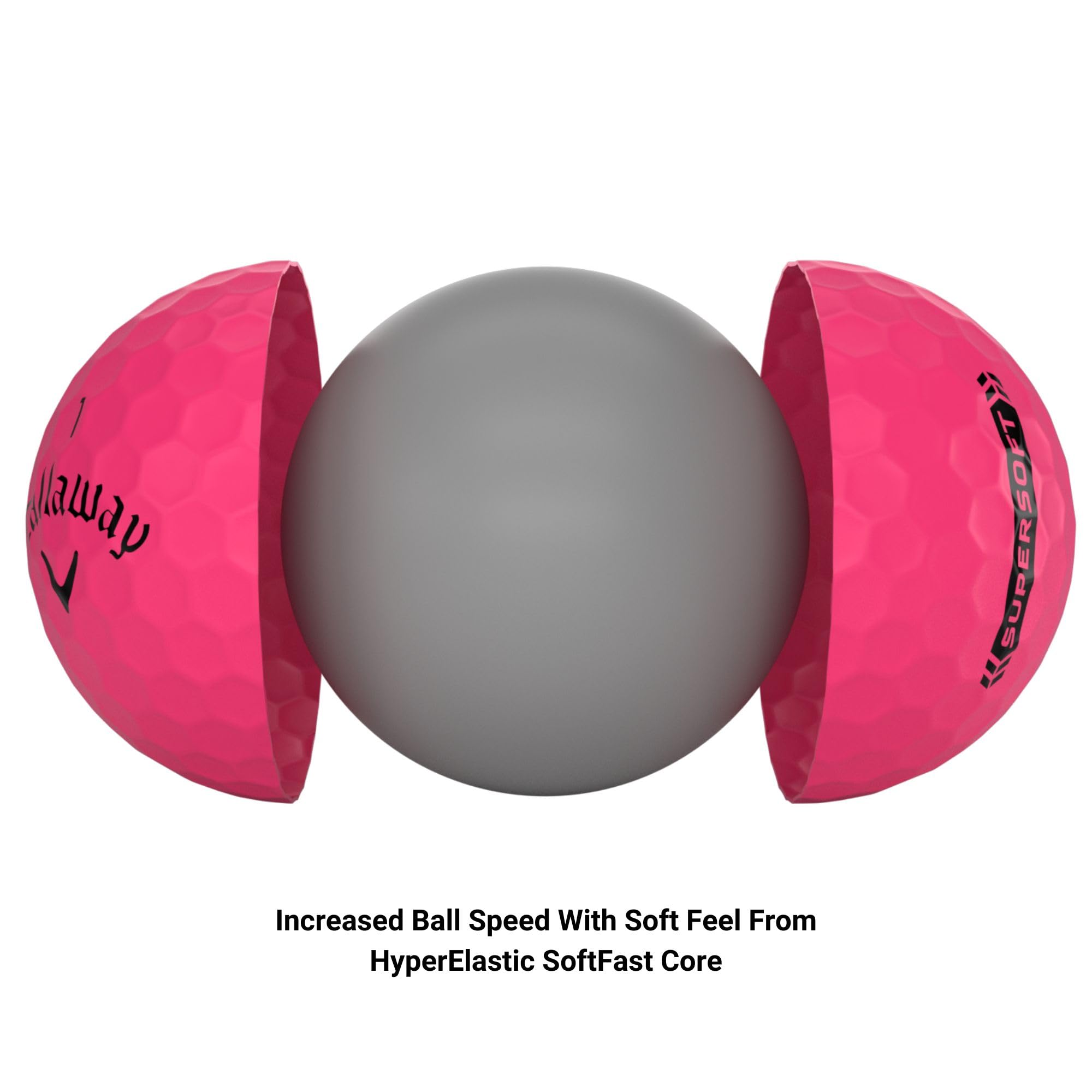 Callaway golpe con driver y Supersoft rosa en vuelo, ofrece distancia estable