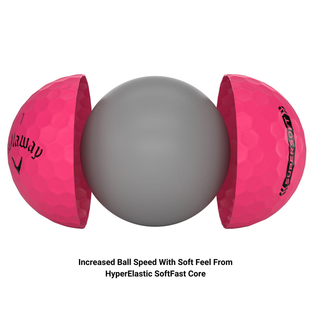 Callaway golpe con driver y Supersoft rosa en vuelo, ofrece distancia estable