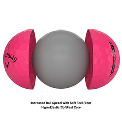 Callaway golpe con driver y Supersoft rosa en vuelo, ofrece distancia estable