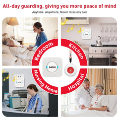 CallToU receiver plugged into living room outlet demonstrating wide-area alert coverage
