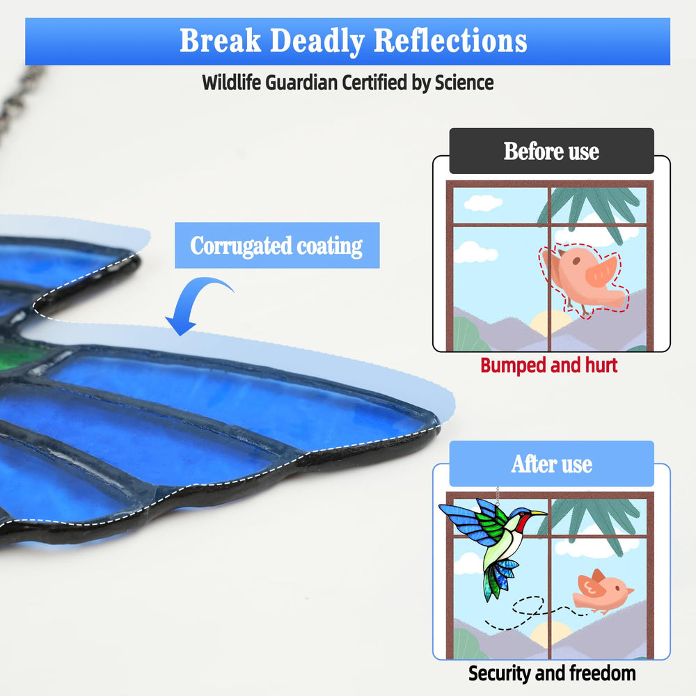 Calmpathz hummingbird hung in window projecting rainbow prisms across wall